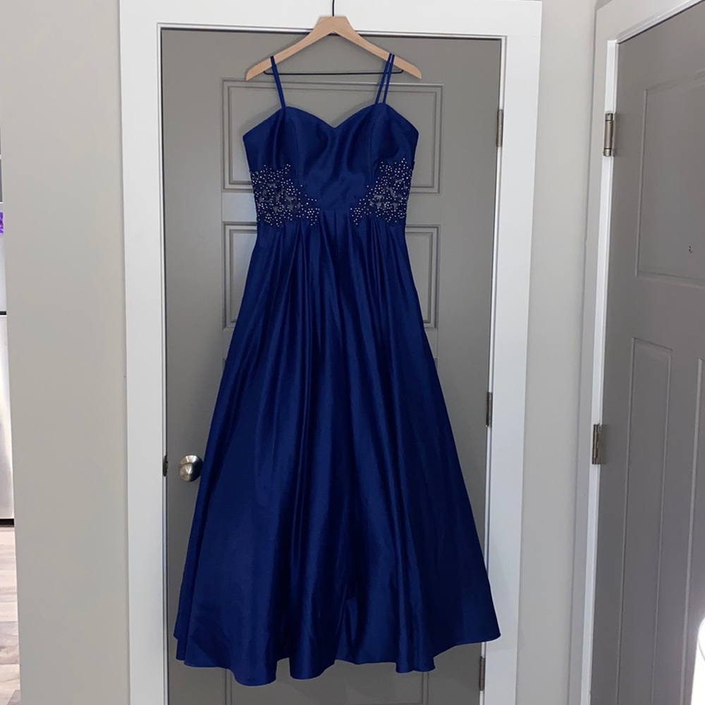 Blondie Nites Formal Dress, Royal Blue, Beaded Bodice